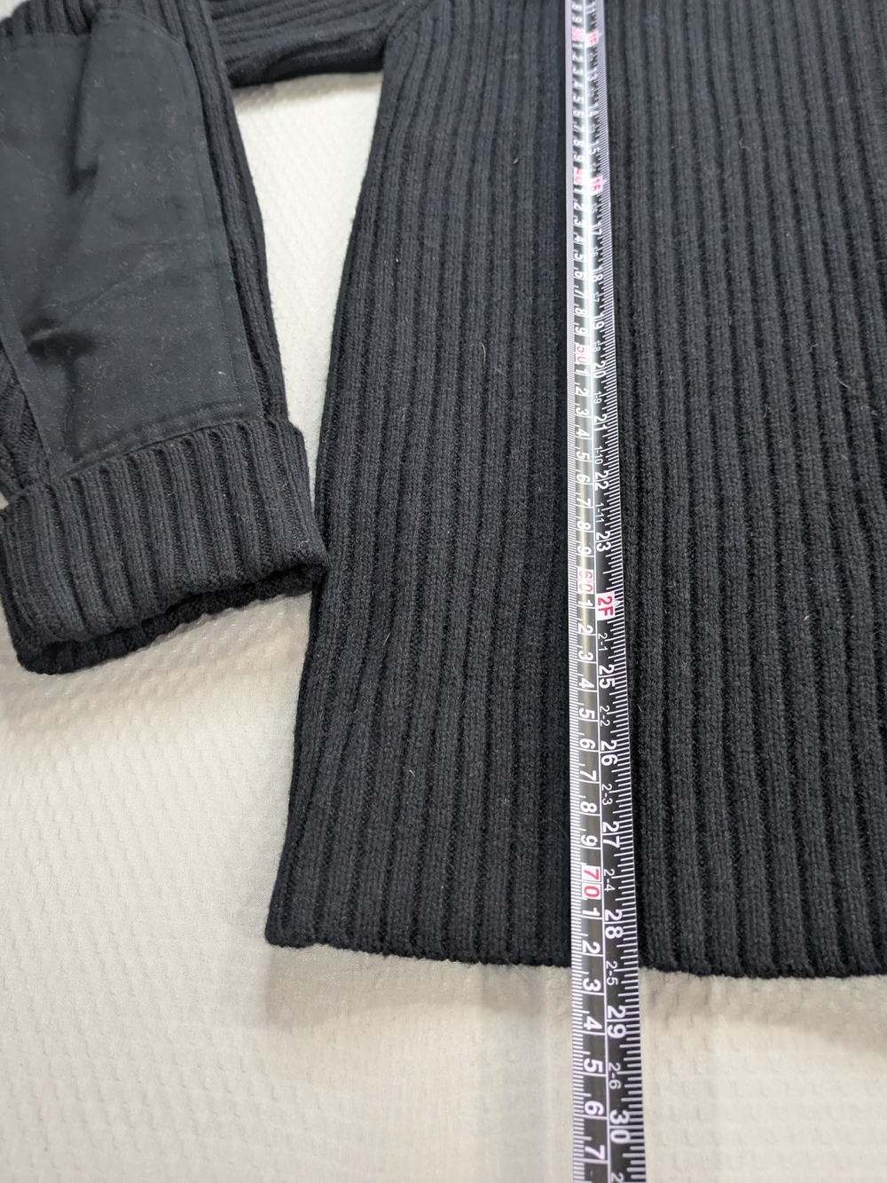 L.L.Bean Full Zip Sweater Mens XL Commando Merino Lambs Wool Black Elbow Patches - Picture 5 of 5